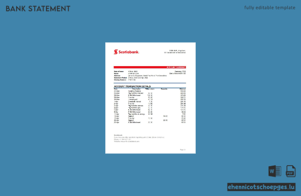 Beispiel eines Kontoauszugs der Scotiabank in St. Vincent und den Grenadinen (Excel-Vorschau)
